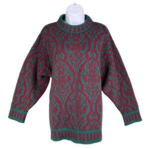 Laura Ashley VTG Womens M-L Made In Scotland 100% Wool Damask Sweater Oversized